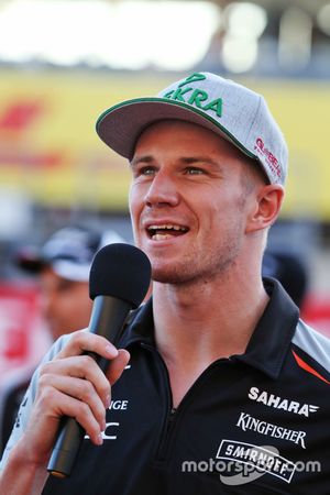 Nico Hulkenberg, Sahara Force India F1 addresses the fans in the grandstand