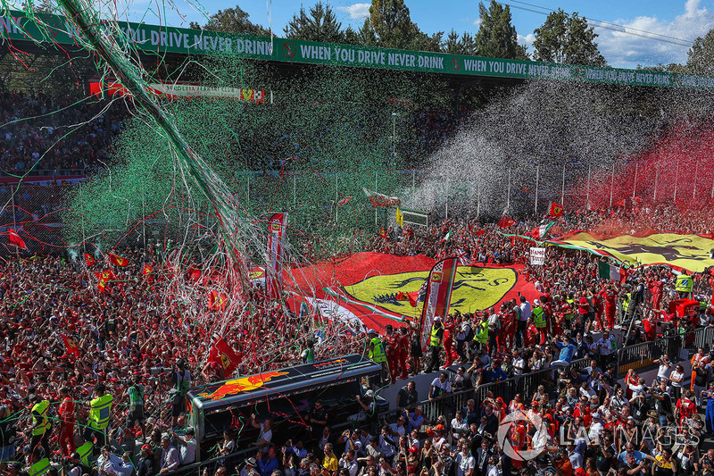Ferrari Fans and flags at the podium celebrations