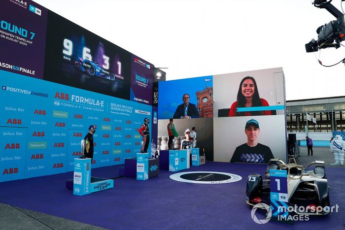 Podio: ganador Antonio Felix da Costa, DS Techeetah, tercer lugar Lucas Di Grassi, Audi Sport ABT Schaeffler y segundo lugar Sébastien Buemi, Nissan e.Dams