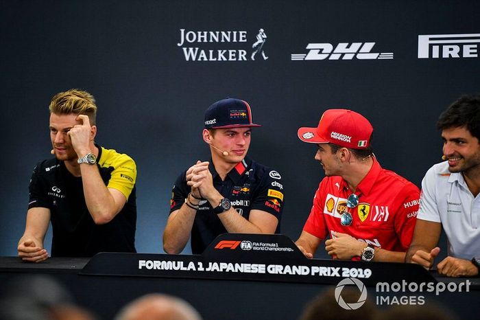 Nico Hulkenberg, Renault F1 Team, Max Verstappen, Red Bull Racing, Charles Leclerc, Ferrari y Carlos Sainz Jr., McLaren en la Conferencia de Prensa