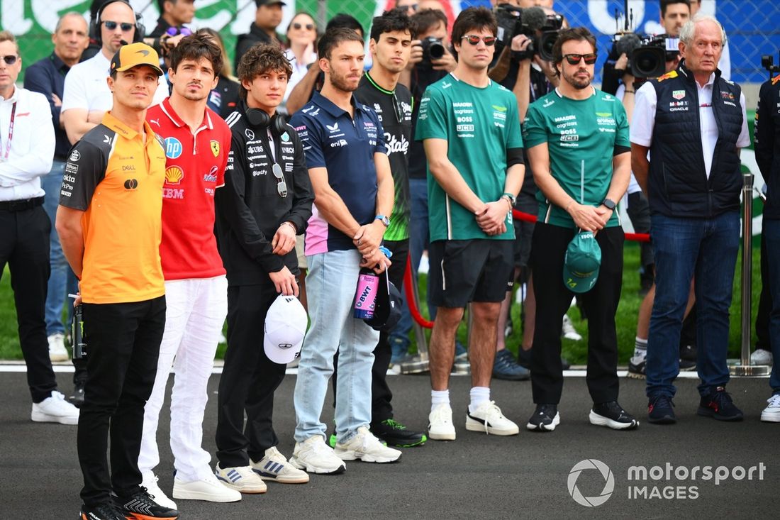 Charles Leclerc, Ferrari, Lando Norris, McLaren, Andrea Kimi Antonelli, Mercedes, Lance Stroll, Aston Martin Racing, Fernando Alonso, Aston Martin Racing, Pierre Gasly, Alpine