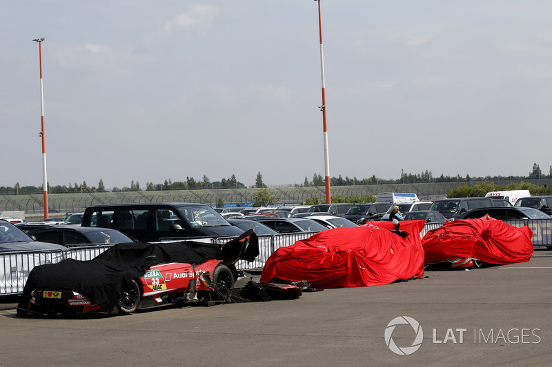 Les voitures de René Rast, Audi Sport Team Rosberg, Audi RS 5 DTM, Jamie Green, Audi Sport Team Rosberg, Audi RS 5 DTM, Nico Müller, Audi Sport Team Abt Sportsline, Audi RS 5 DTM dans le parc fermé