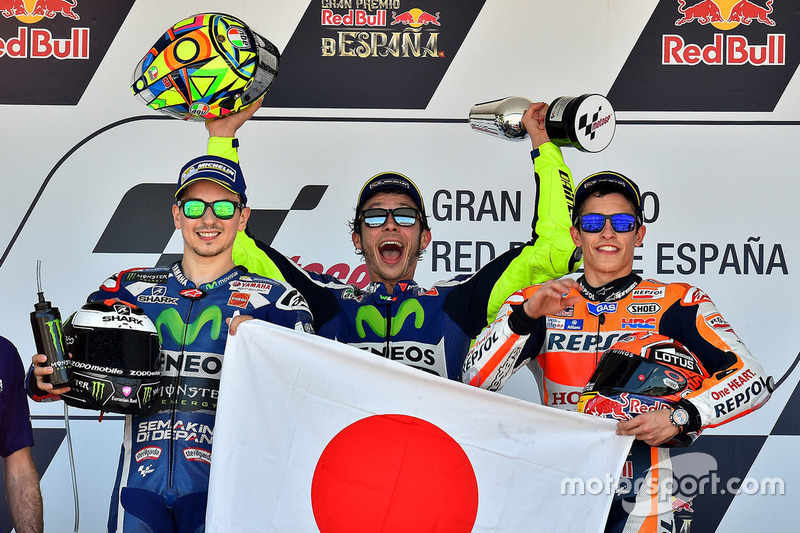 Podio: 1º Valentino Rossi, 2º Jorge Lorenzo, 3º Marc Márquez