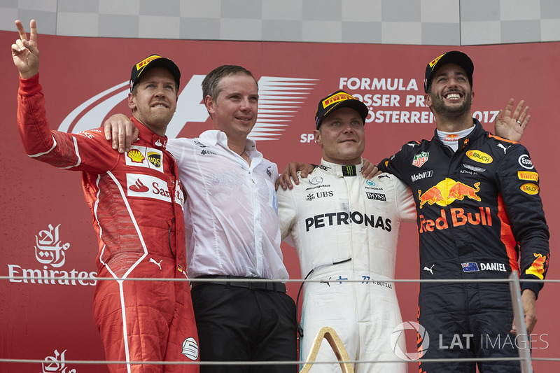 Austrian GP - Podium: Valtteri Bottas, 2. Sebastian Vettel, 3. Daniel Ricciardo