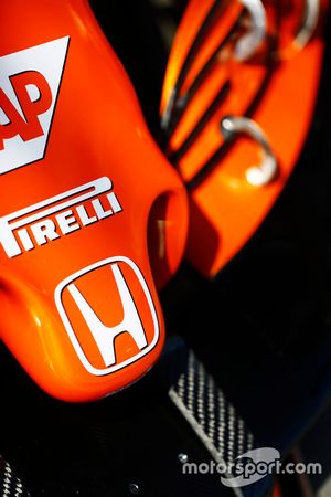 Honda and Pirelli logos on the nose of the McLaren MCL32