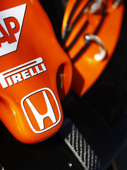 Honda and Pirelli logos on the nose of the McLaren MCL32