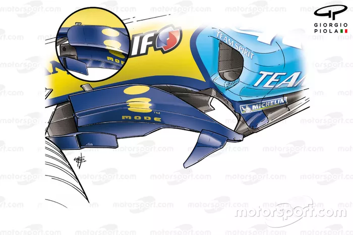 Renault R25 de 2005: Detalhe do bargeboard