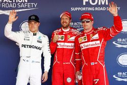 Polesitter Sebastian Vettel, Ferrari, tweede plaats Kimi Raikkonen, Ferrari, derde plaats Valtteri B