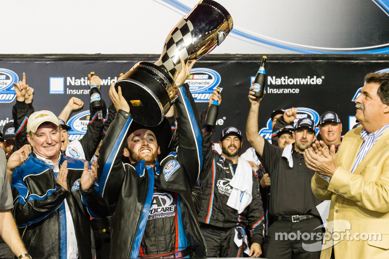 Championship victory lane: NASCAR Nationwide Series 2013 champion Austin Dillon celebrates