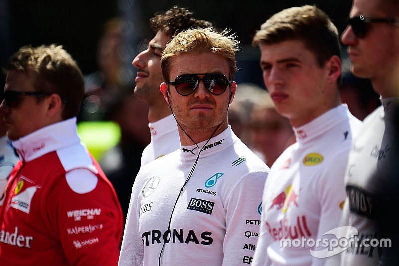 Nico Rosberg, Mercedes AMG F1 as the grid observes the national anthem