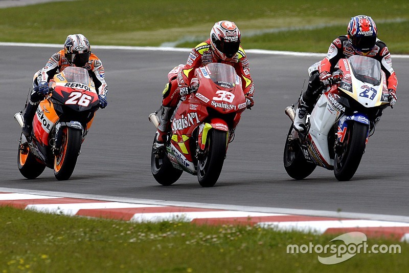 Casey Stoner, Marco Melandri and Dani Pedrosa battle