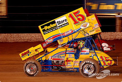 Donny Schatz of Fargo, North Dakota, driver of the Parker Stores sprint car was the first of many World of Outlaws drivers to get up-ended on opening night of the Silver State Shootout