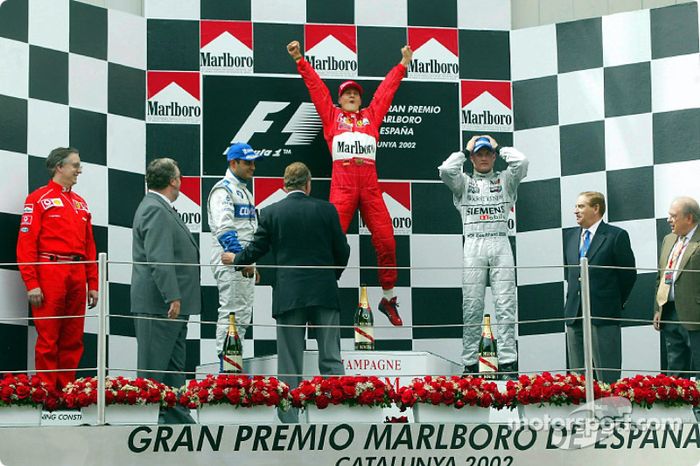 2002: 1. Мichael Schumacher, 2. Juan Pablo Montoya, 3. David Coulthard