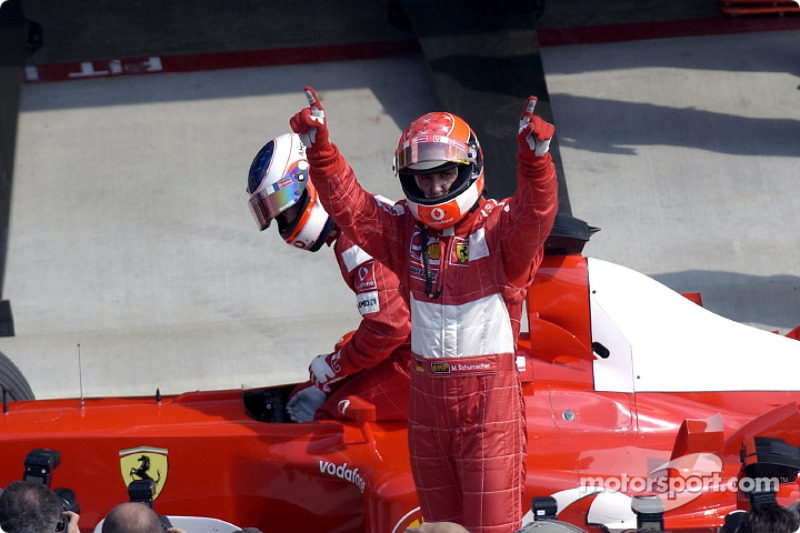 Pole winner Michael Schumacher with Rubens Barrichello