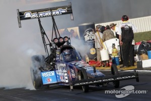 Antron Brown doing a burnout in his Matco Tools Top Fuel Dragster