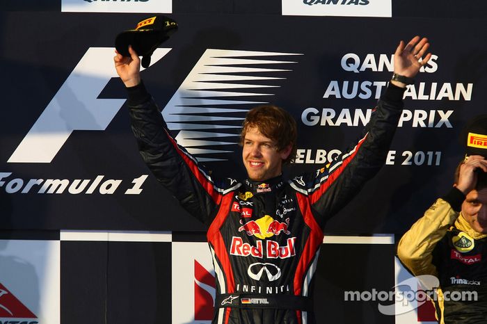 Podio: primer lugar Sebastian Vettel, Red Bull Racing