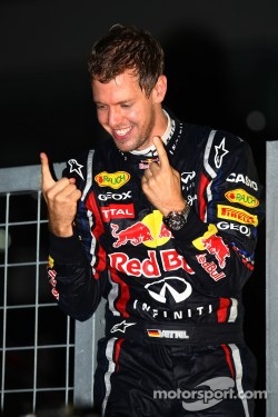 Sebastian Vettel, Red Bull Racing new world champion celebrates with the team