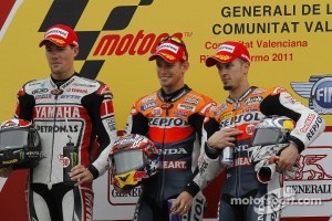 Podium: race winner Casey Stoner, second place Ben Spies, third place Andrea Dovizioso