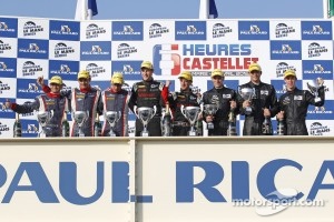 Podium: winners Mathias Beche, Pierre Thiriet, second place Stéphane Sarrazin, Nicolas Minassian, Nicolas Marroc, third place Yelmer Buurman, Alexander Sims, Dean Stirling