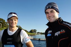 Shane Van Gisbergen at training  with current double world sculls rowing champions Nathan Cohen