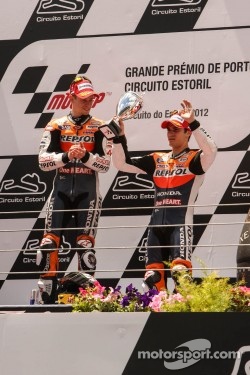 Podium: winner Casey Stoner, Repsol Honda Team, third place Dani Pedrosa, Repsol Honda Team