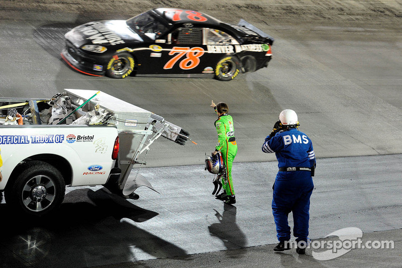 Danica Patrick shows her disapprovement to Regan Smith