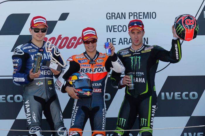 Podio 2012: 1º Dani Pedrosa, 2º Jorge Lorenzo 3º Andrea Dovizioso