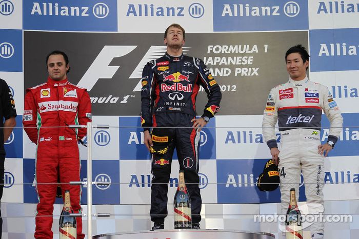 2012: 1. Sebastian Vettel, 2. Felipe Massa, 3. Kamui Kobayashi