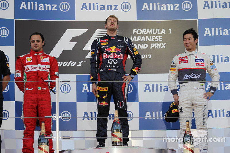 First place for Sebastian Vettel, Red Bull Racing second place for Felipe Massa, Scuderia Ferrari an