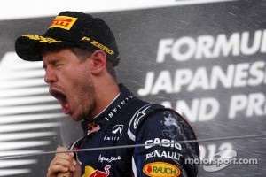 Race winner Sebastian Vettel, Red Bull Racing celebrates on the podium