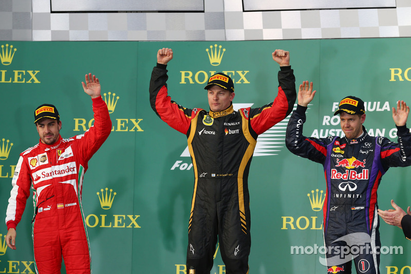 2013 - 1. Kimi Räikkönen 2. Fernando Alonso 3. Sebastian Vettel