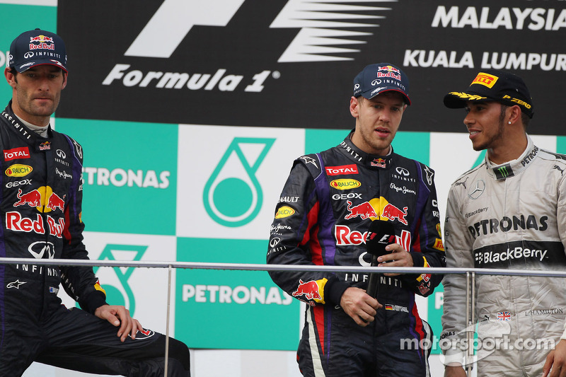 2013 : 1. Sebastian Vettel, 2. Mark Webber, 3. Lewis Hamilton