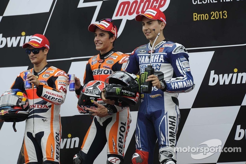 2013: 1. Marc Marquez; 2. Dani Pedrosa; 3. Jorge Lorezo