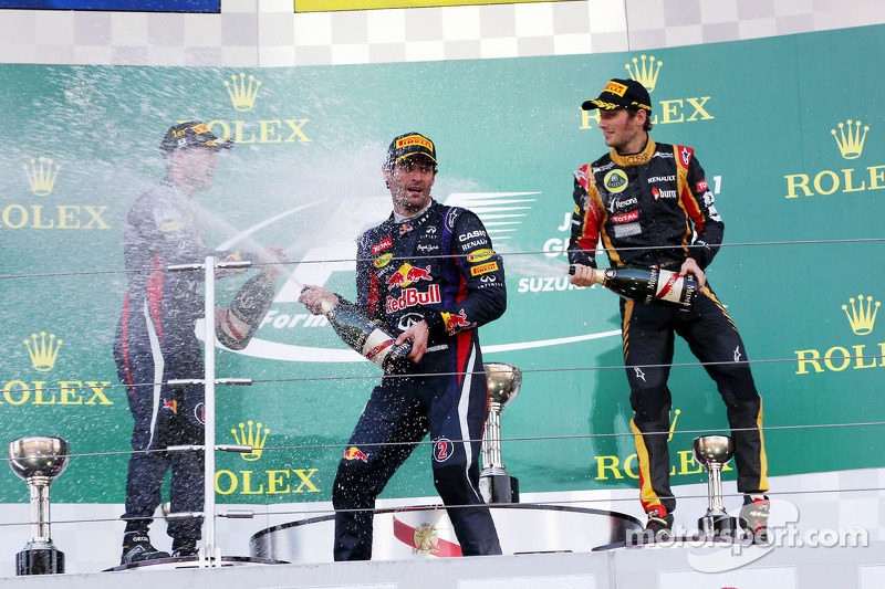 Podio: Mark Webber, Red Bull Racing, en segundo lugar, Sebastian Vettel, Red Bull Racing, ganador de