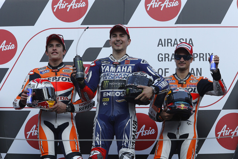 Podio: 1º Jorge Lorenzo, 2º Marc Márquez, 3º Dani Pedrosa