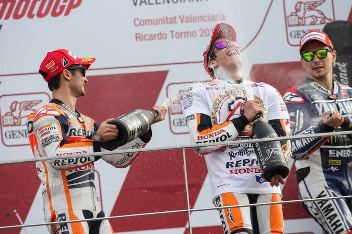 Podio campeonato: Marc Márquez, Jorge Lorenzo, Dani Pedrosa