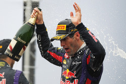 Mark Webber, Red Bull Racing comemora sua segunda posição e final GP no pódio