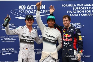 Polesitter Lewis Hamilton, second place Sebastian Vettel, third place Nico Rosberg