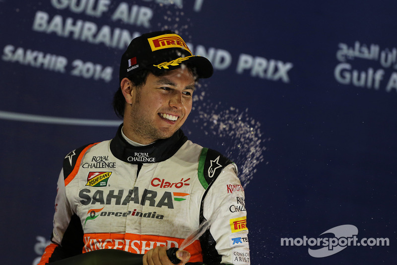 Sergio Perez, Sahara Force India F1, festeggia il terzo posto sul podio