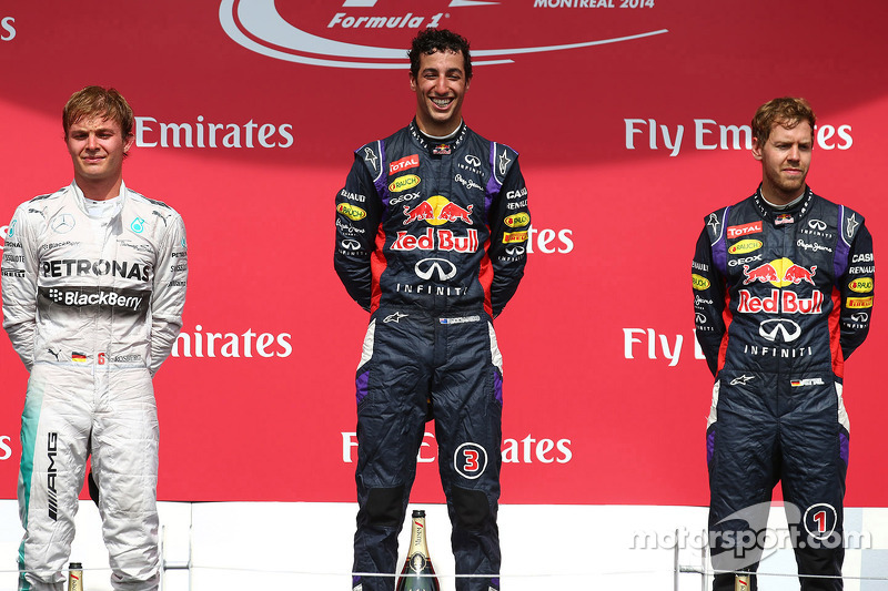2014 - 1. Daniel Ricciardo, 2. Nico Rosberg, 3. Sebastian Vettel