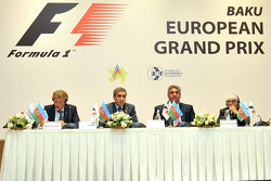 Hermann Tilke, circuit designer, Anar Alekperov, president of Azerbaijan Automobile Federation, Azad Rahimov, Azerbaijan Minister of Youth and Sport, Bernie Ecclestone, Formula One CEO