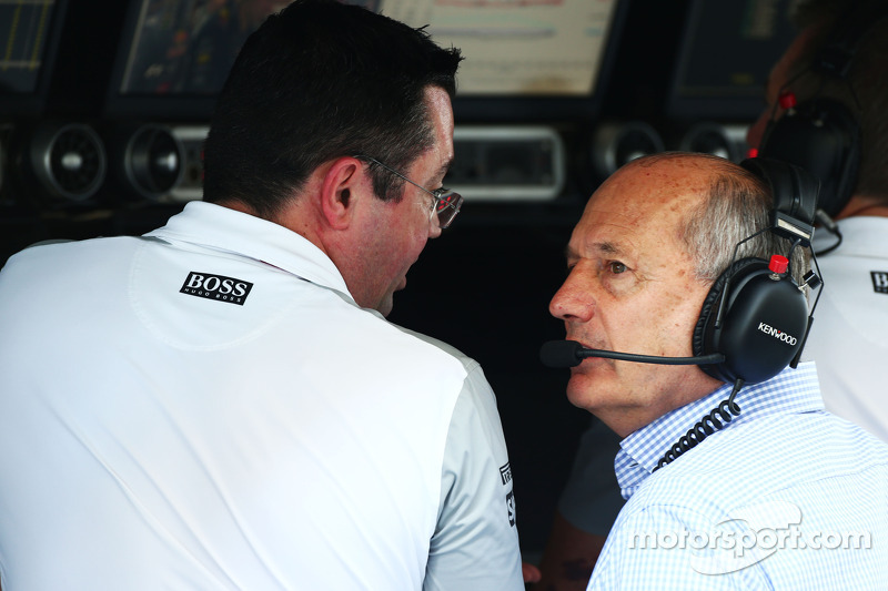 (L to R): Eric Boullier, McLaren Racing Director with Ron Dennis, McLaren Executive Chairman