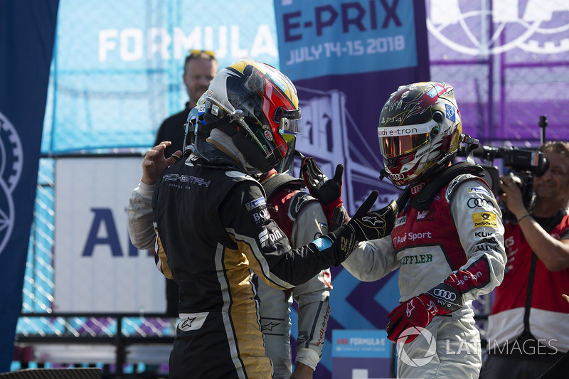Jean-Eric Vergne, Techeetah, gana seguido de Lucas di Grassi, Audi Sport ABT Schaeffler, Daniel Abt, Audi Sport ABT Schaeffler
