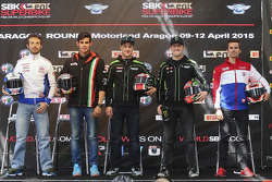 Sylvain Guintoli, Pata Honda, Jordi Torres, Aprilia Racing Team, Jonathan Rea, Kawasaki, Tom Sykes, Kawasaki, et Nico Terol, Althea Racing