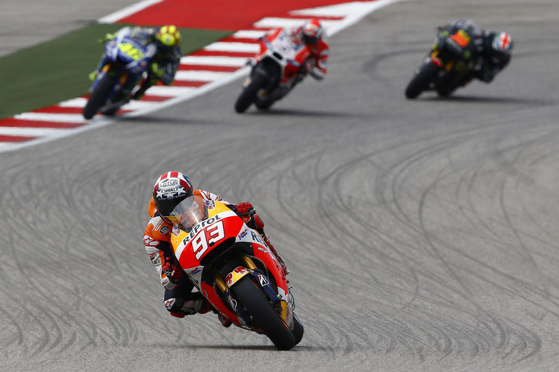 Marc Marquez, Repsol Honda Team; Valentino Rossi, Yamaha Factory Racing, und Bradley Smith, Yamaha Tech 3