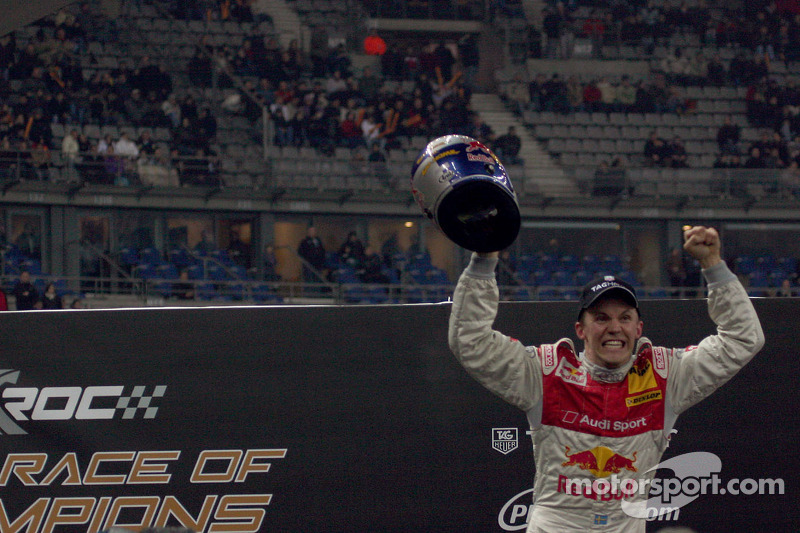 Race of Champions winner Mattias EkstrÃ¶m celebrates