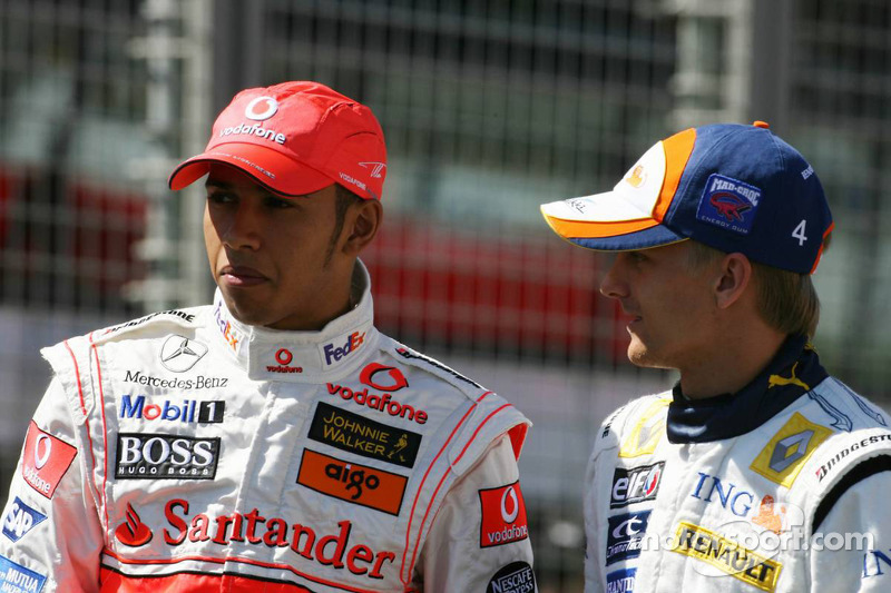 Lewis Hamilton, McLaren Mercedes et Heikki Kovalainen, Renault F1 Team