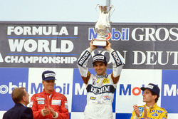 Pódio: vencedor Nelson Piquet, Williams, segundo colocado Stefan Johansson, Ferrari, terceiro colocado Ayrton Senna, Lotus
