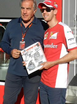 Giorgio Piola, Technischer Analyst für Motorsport.com in der Formel 1, mit Sebastian Vettel, Ferrari