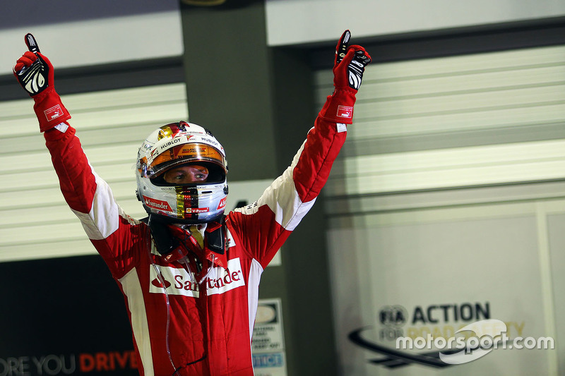 1. Sebastian Vettel, Ferrari, feiert im Parc Fermé